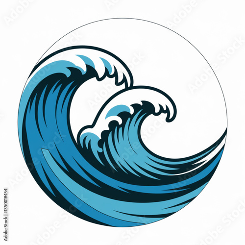 ocean waves logo in a circular frame with dynamic blue tones