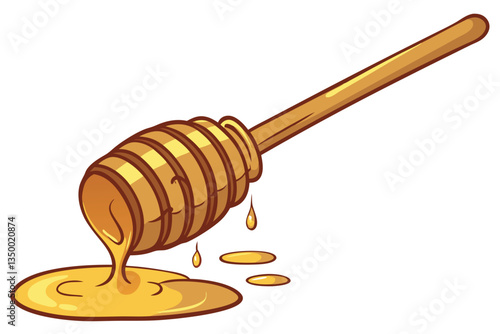 8 Wooden honey dipper, golden honey dripping, close-up photography, white background, high contrast, glossy texture, appetizing, food photography, studio lighting, liquid motion, viscous, amber color,
