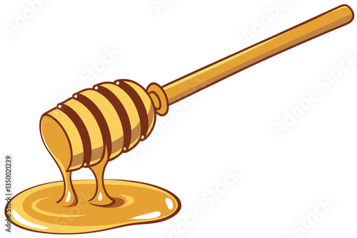 8 Wooden honey dipper, golden honey dripping, close-up photography, white background, high contrast, glossy texture, appetizing, food photography, studio lighting, liquid motion, viscous, amber color,