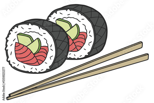 9 Sushi roll, chopsticks, maki, tuna, avocado, rice, nori seaweed, Japanese cuisine, close-up, vibrant colors, fresh ingredients, high contrast, white background, appetizing, food photography, detaile