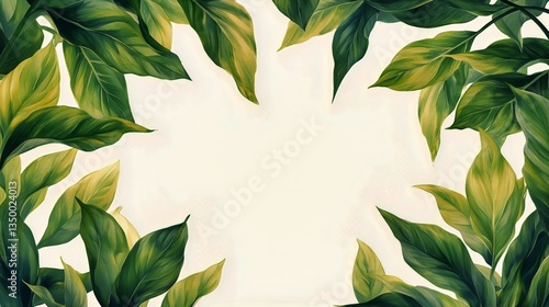 Lush Green Leaves Frame a Blank Canvas Ready for Creative Expression in an Ar...