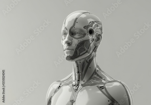 Obraz na płótnie Modern artificial woman robot. Cybernetic humanoid with realistic face. Futuristic technology render for artificial intelligence, robotics and machine learning concept. w salonie