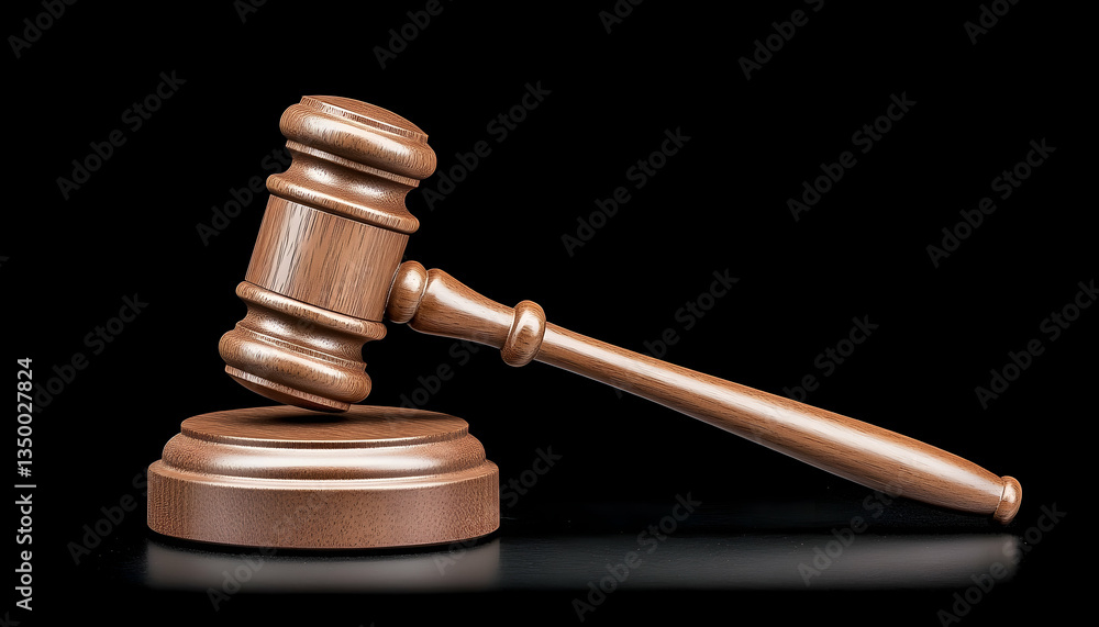 Gavel resting on a block against a black background Gavel resting on a block against a black background