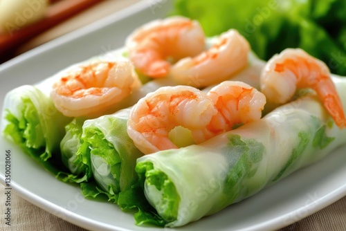 Crunchy Shrimp Rolls: Homemade Delight with Fresh Lettuce on a Plate Inspired by Asian Cuisine