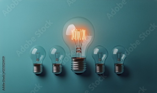 Creative Arrangement of Vintage Light Bulbs in Warm Glow Against Blue Background