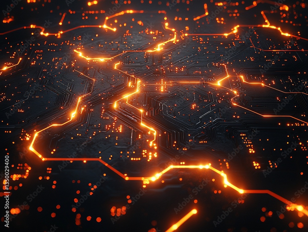 Fototapeta premium Glowing Circuit Board Network Abstract Technology Background