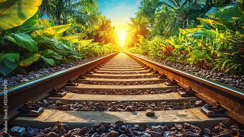 Railway Tracks Leading to Tropical Paradise