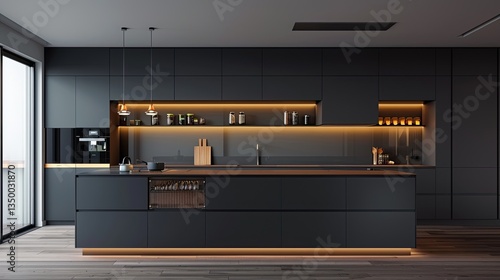 A bright and Modern kitchen interior with modern furniture design 