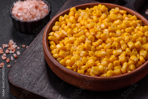 Sweet yellow canned corn in bowl