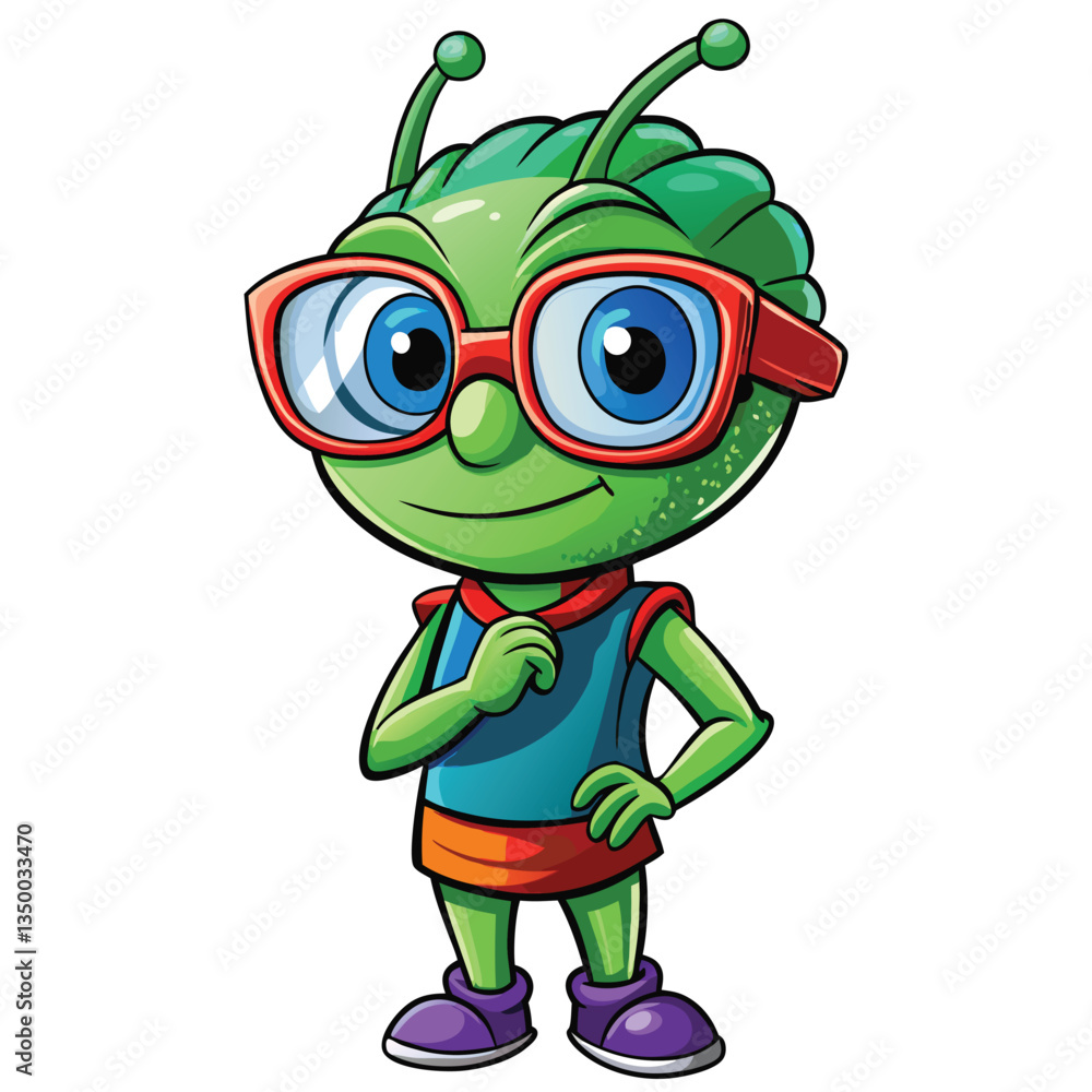 Obraz premium Cartoon alien character with glasses
