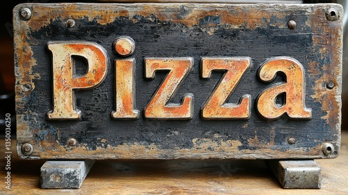 Rustic wooden pizza sign