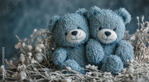 Cute Teddy Bears Sit Together on a Soft Background in a Cozy Setting