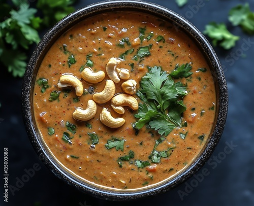 Creamy Cashew Nut Curry With Fresh Herbs Served in a Bowl