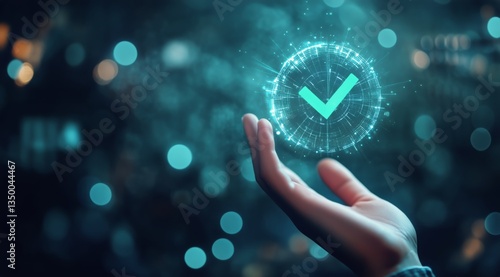 Digital Approval Interface Displayed on a Holographic Screen in a Futuristic ...