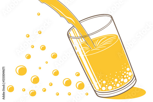 12 Glass of orange juice, carbonated beverage, vibrant yellow color, transparent glass, fizzy drink, refreshing, high-resolution, product photography, advertising style, isolated on white background, 