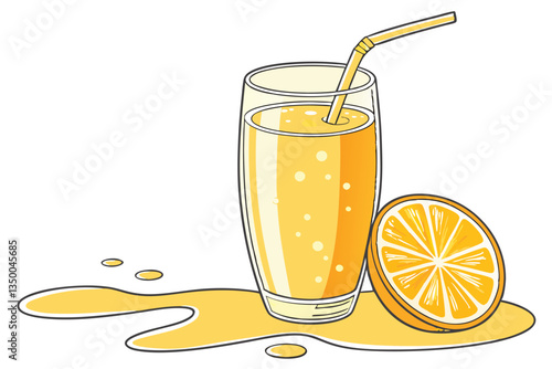 12 Glass of orange juice, carbonated beverage, vibrant yellow color, transparent glass, fizzy drink, refreshing, high-resolution, product photography, advertising style, isolated on white background, 