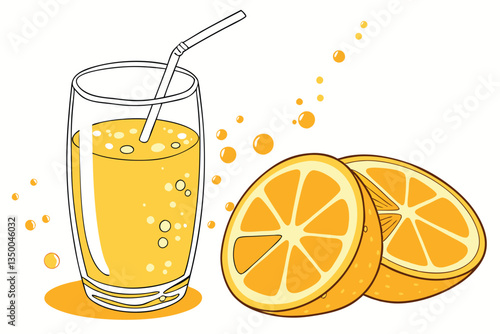 12 Glass of orange juice, carbonated beverage, vibrant yellow color, transparent glass, fizzy drink, refreshing, high-resolution, product photography, advertising style, isolated on white background, 