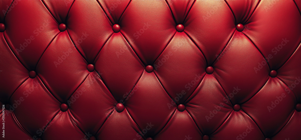 A close up of a red leather tufted sofa with diamond pattern and button details in elegant design A close up of a red leather tufted sofa with diamond pattern and button details in elegant design