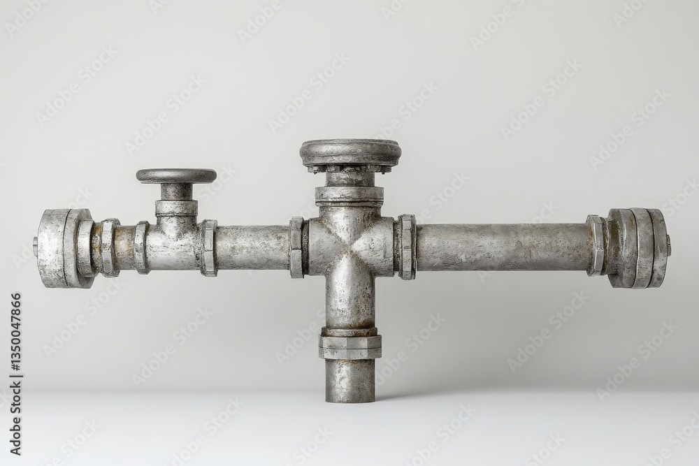 A metallic industrial pipe system with two valve controllers A metallic industrial pipe system with two valve controllers