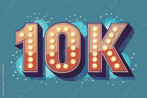 Festive 10K sign with lights shining brightly, symbolizing a milestone celebration, ideal for acknowledging views and subscribers