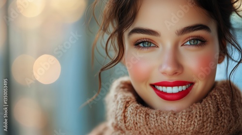 Young Woman With Curly Hair Wearing Colorful Glasses Poses by a Window in Bri...