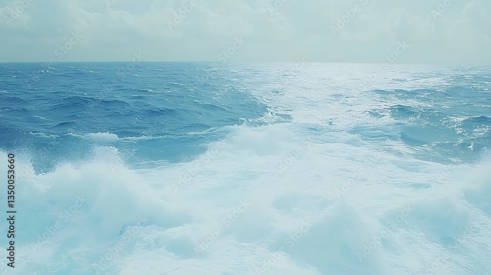 Fototapeta premium Aqua vista, waves crashing on water surface near the horizon line
