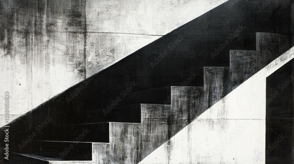 Fototapeta premium Abstract Black and White Staircase Design with Geometric Shapes