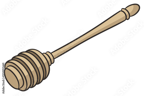 18 Wooden honey dipper, smooth handle, coiled end, golden oak color, kitchen utensil, traditional design, close-up, isolated on white background, high detail, studio lighting, product photography, min