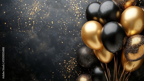 Celebration Decorations With Black and Gold Balloons for Festive Occasions in...
