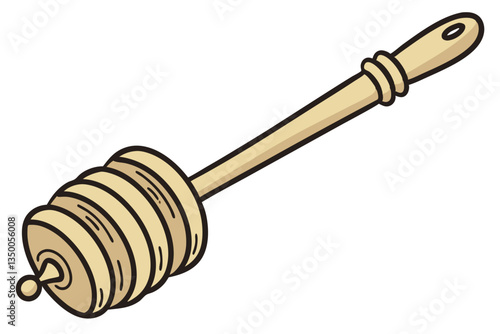 18 Wooden honey dipper, smooth handle, coiled end, golden oak color, kitchen utensil, traditional design, close-up, isolated on white background, high detail, studio lighting, product photography, min