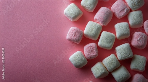 Colorful Marshmallows Scattered on a Pink Background Create a Playful and Swe...