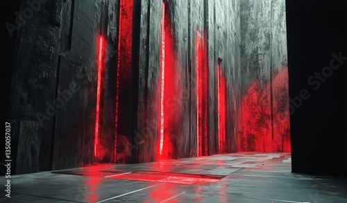 Mysterious Ancient Structure With Glowing Red Light in a Dark Environment