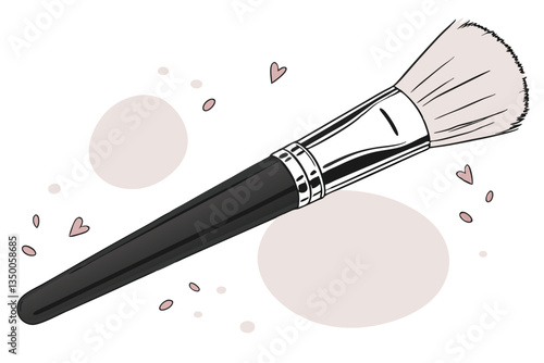 20 Large makeup brush, black handle, silver ferrule, fluffy bristles, cosmetic tool, professional quality, beauty accessory, soft texture, powder brush, blush applicator, studio lighting, clean backgr