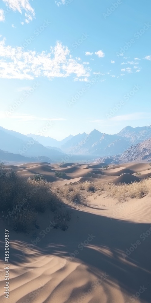 Naklejka premium Desert landscape with mountains and blue sky