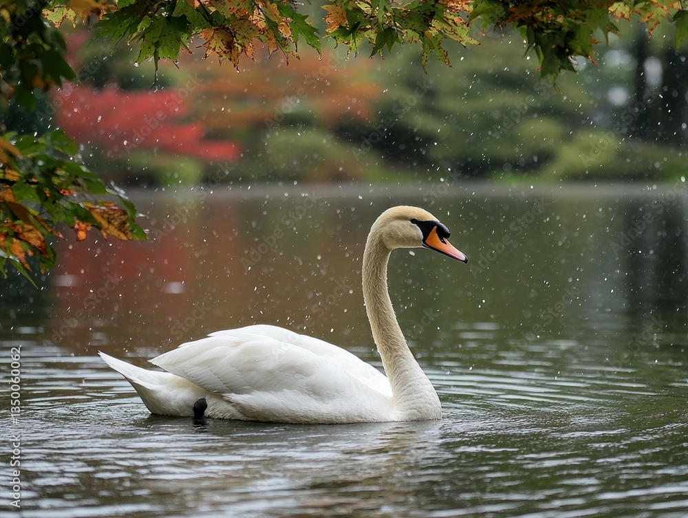 Fototapeta premium Elegant swan on a tranquil autumn lake