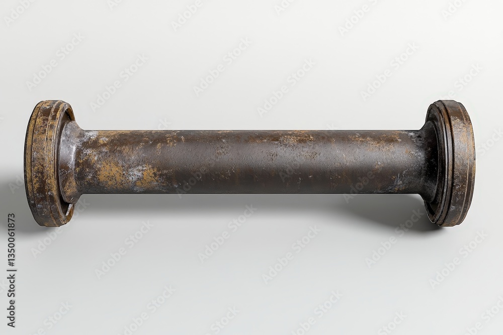 An aged metal pipe with flange connections and rust stains An aged metal pipe with flange connections and rust stains