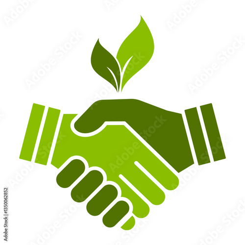 Eco handshake with leaves. Green Partnership. Symbol of sustainability, environmental partnership, and green cooperation. Perfect for business, ecology, and organic agreements.