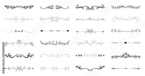 dividers doodle set. Wedding decorative elements. Divider ornament, borders, vintage line separators. Hand drawn vector illustration isolated on white background