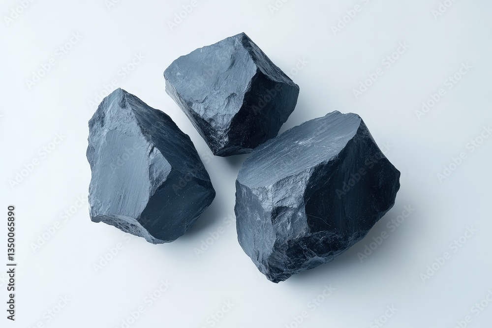 Naklejka premium Three dark textured rocks are presented on a white background