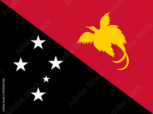 Papua New Guinea Flag with Red and Black Diagonal Design with Bird of Paradise and Southern Cross
