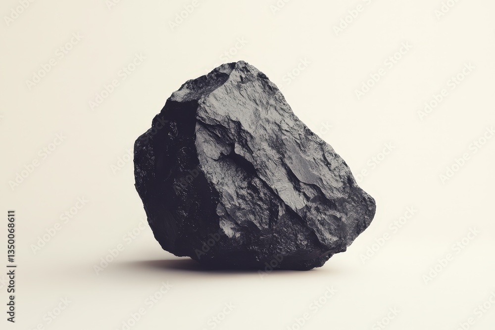 Naklejka premium A solitary piece of dark rough mineral against a light background