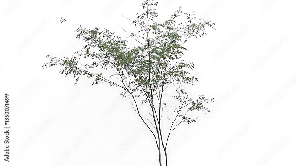 Small tree with delicate leaves on white background. Small tree with delicate leaves on white background.