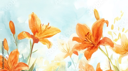 Delicate orange lilies against a soft sky