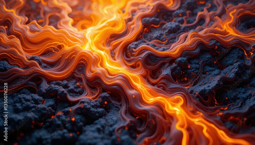 Flowing Lava Stream with Glowing Heat and Textured Surface Details Flowing Lava Stream with Glowing Heat and Textured Surface Details