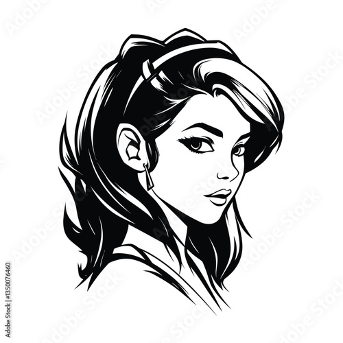 A stylish and artistic silhouette of a girl, capturing grace and elegance in a minimalist black and white design. Perfect for fashion, beauty, logo design, branding, and artistic illustrations.