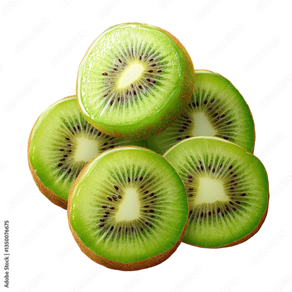 Fototapeta premium Fresh kiwi slices isolated on a transparent background