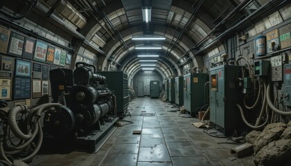 Tableau sur toile  Industrial corridor with machinery and equipment in a dimly lit space  © Kitta Studio