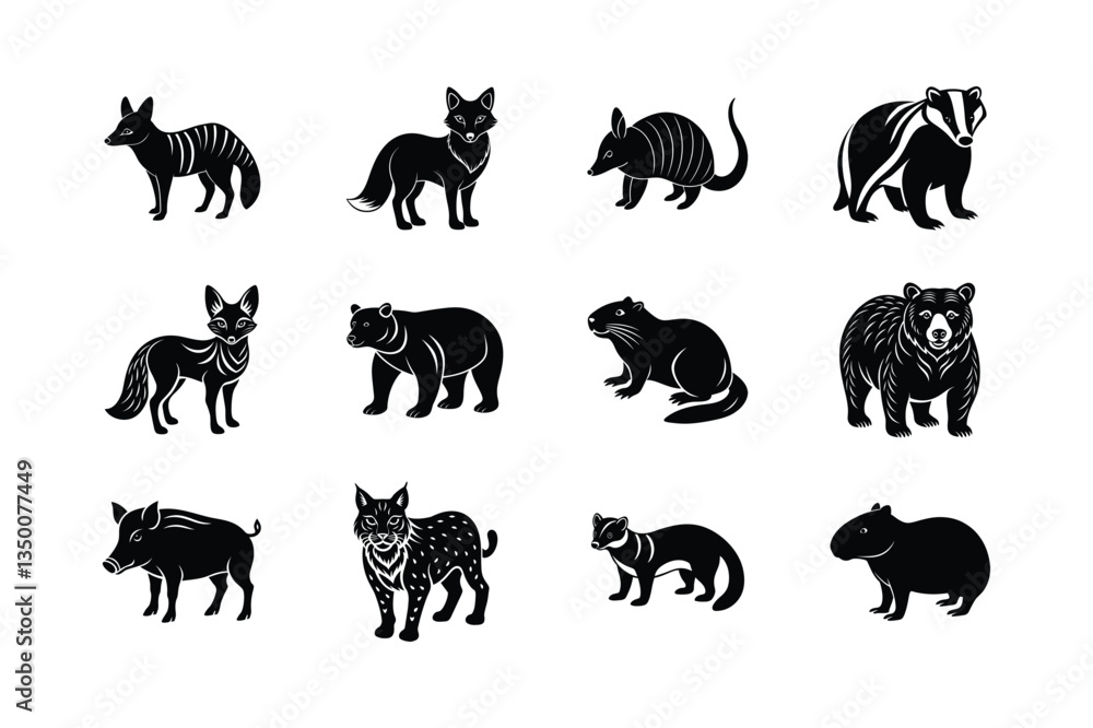 Naklejka premium Set of animal silhouette vector