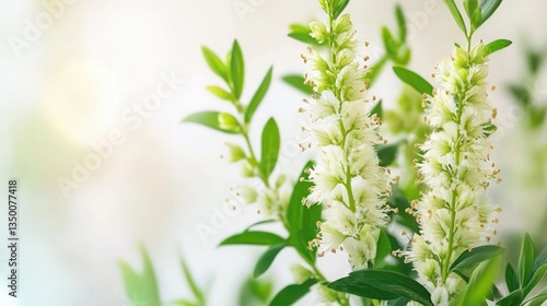 Close-up of delicate white flowers and green foliage