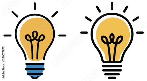 Flat vector illustration of multiple light bulbs representing ideas, creativity, and energy